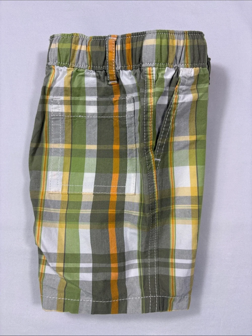 Gymboree Olive, Orange & White Little Sprout Plaid Pull On Drawstring Shorts